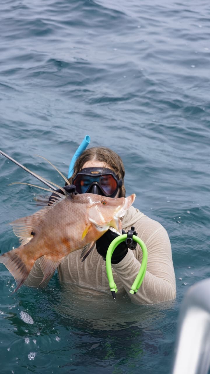 Snorkeling next to the boat in the Twin Fin sun hoodie with a hogfish